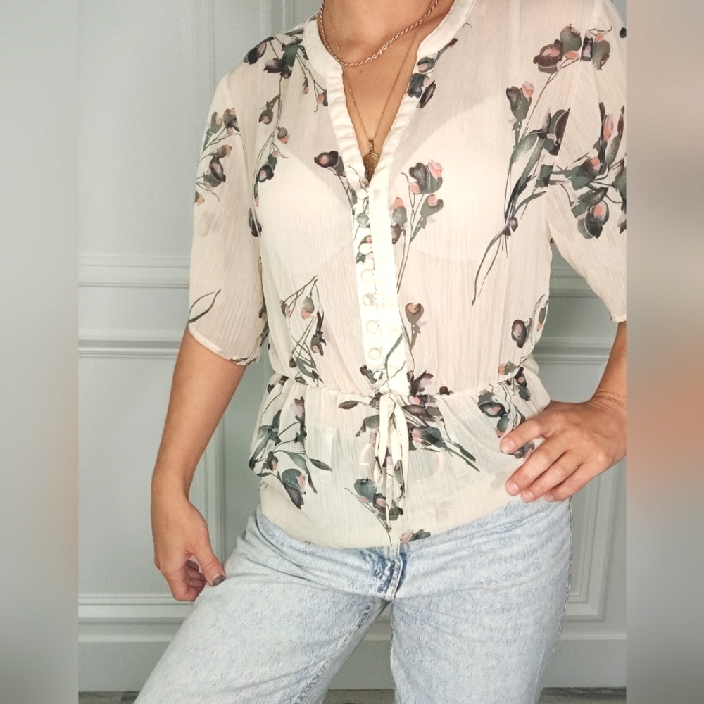 White Floral Work/Casual Top